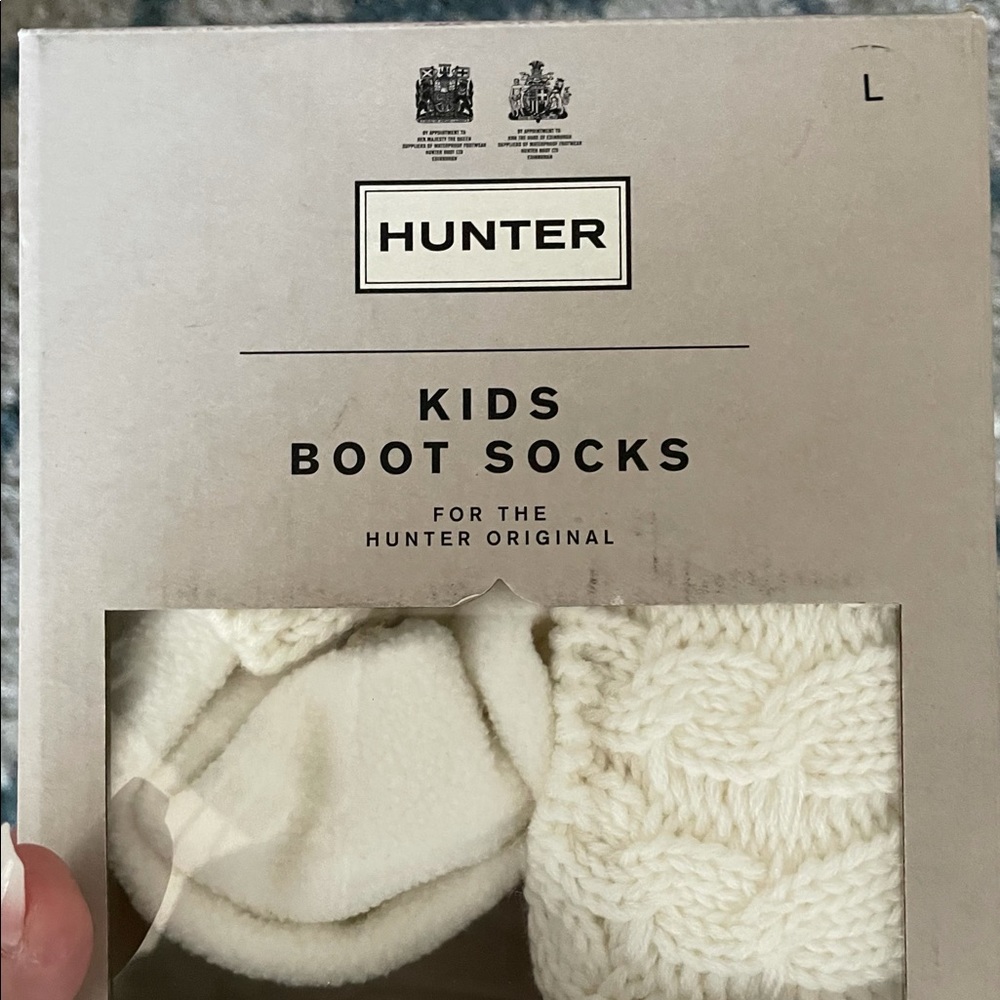 Hunter boots kids socks cream cable knit L
